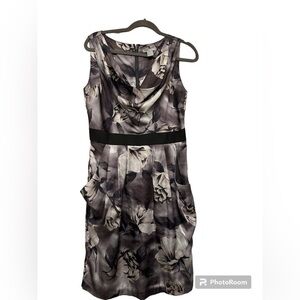 H&M big floral cowl neck cocktail dress pockets banded waist sleeveless sheath